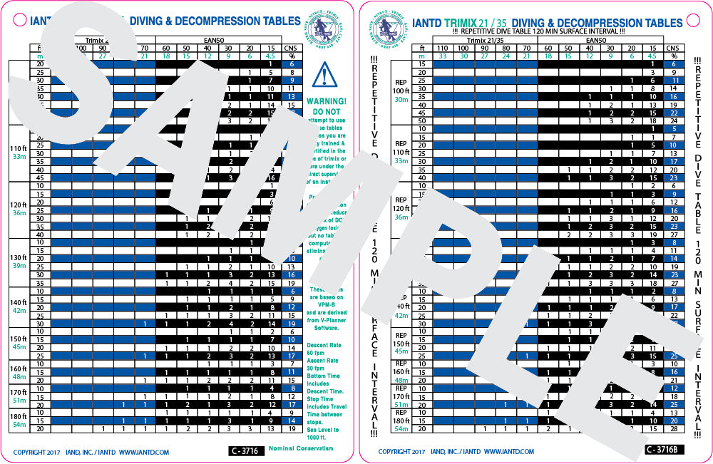 Trimix 21/35 with DECO EAN50 Table – IANTD Store